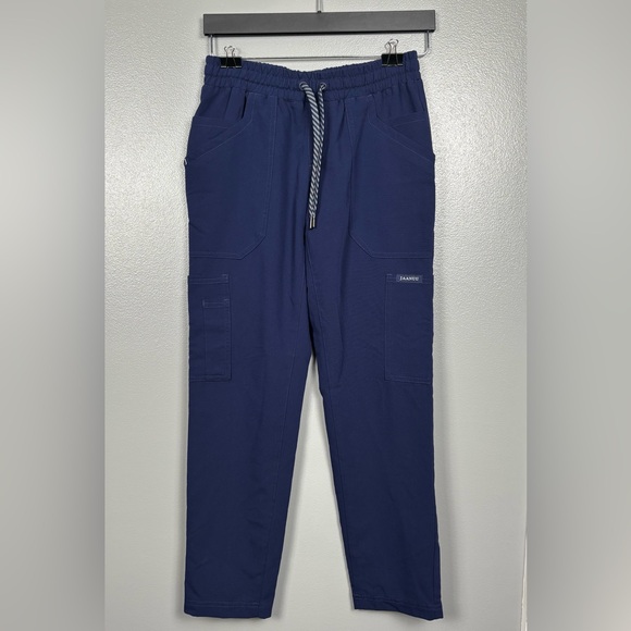 Jaanuu Navy Blue Stretch Fitted Pull On Scrub Pants Size XSmall Petite Pockets - Picture 1 of 6